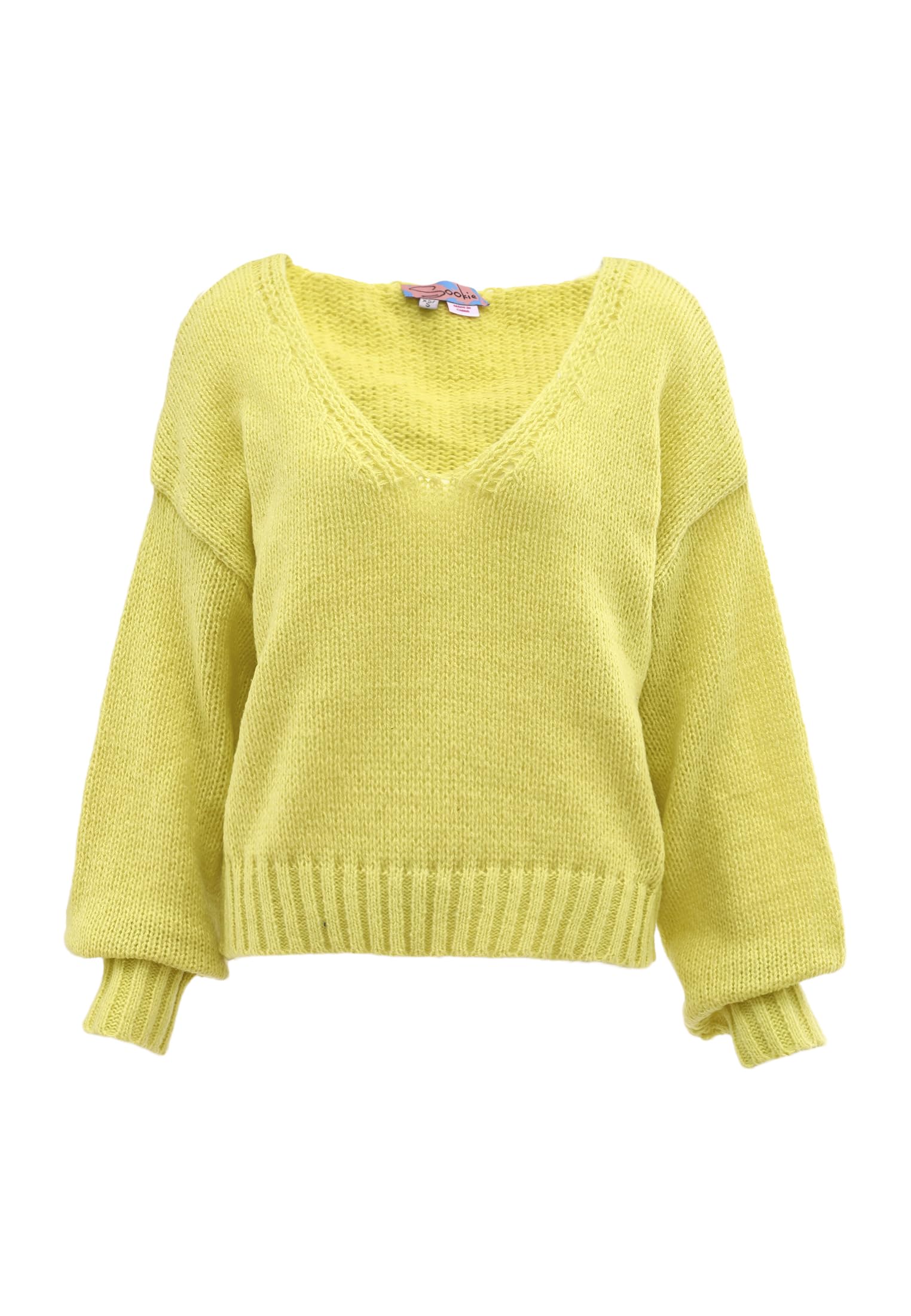sookie Damski sweter, modny sweter z dekoltem w serek, poliester, limonka, rozmiar XL/XXL, Limette, XL