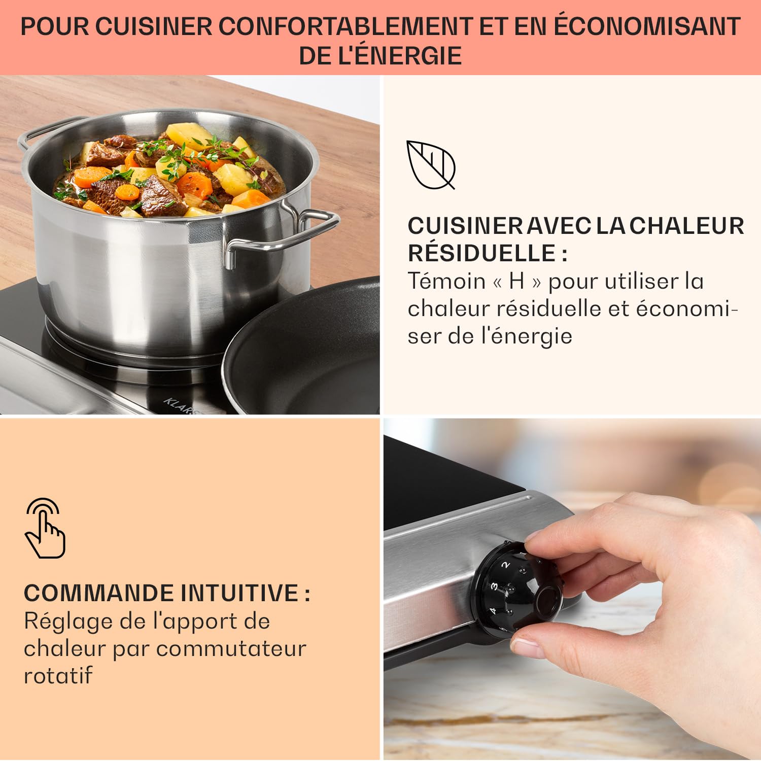 Klarstein Plaque Vitrocéramique 2 Feux Encastrable de 2400W, Plaque de Cuisson Vitrocéramique, Vitro 2 Feux, Table Vitroceramique, Cuisinière Électrique en Acier Inoxydable