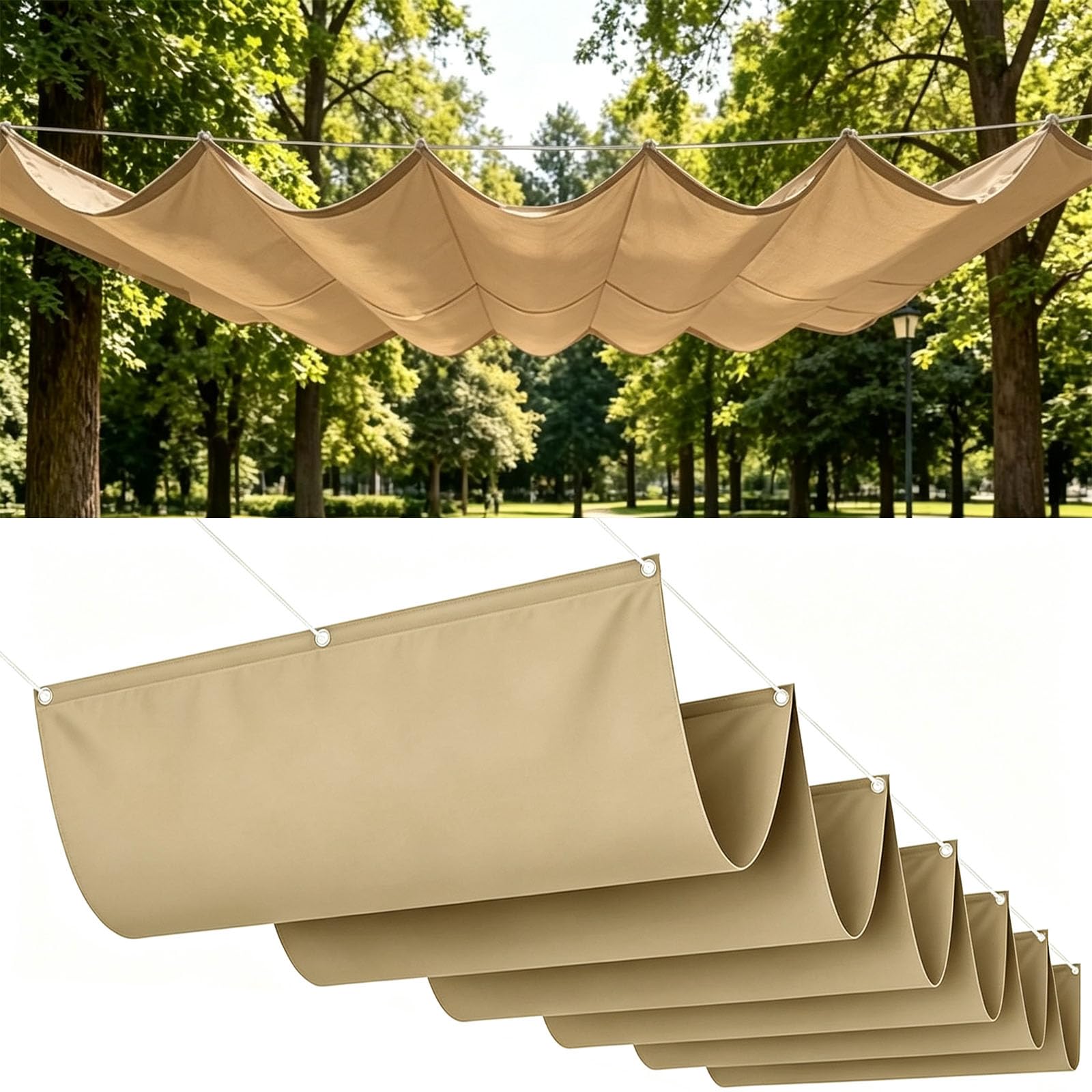Toldo Retráctil 125 x 460 cm Toldo de Onda a Medida, Impermeable, 98% Protección UV, Resistente Al Clima para Pérgola Exterior para Exterior Jardín, Caqui