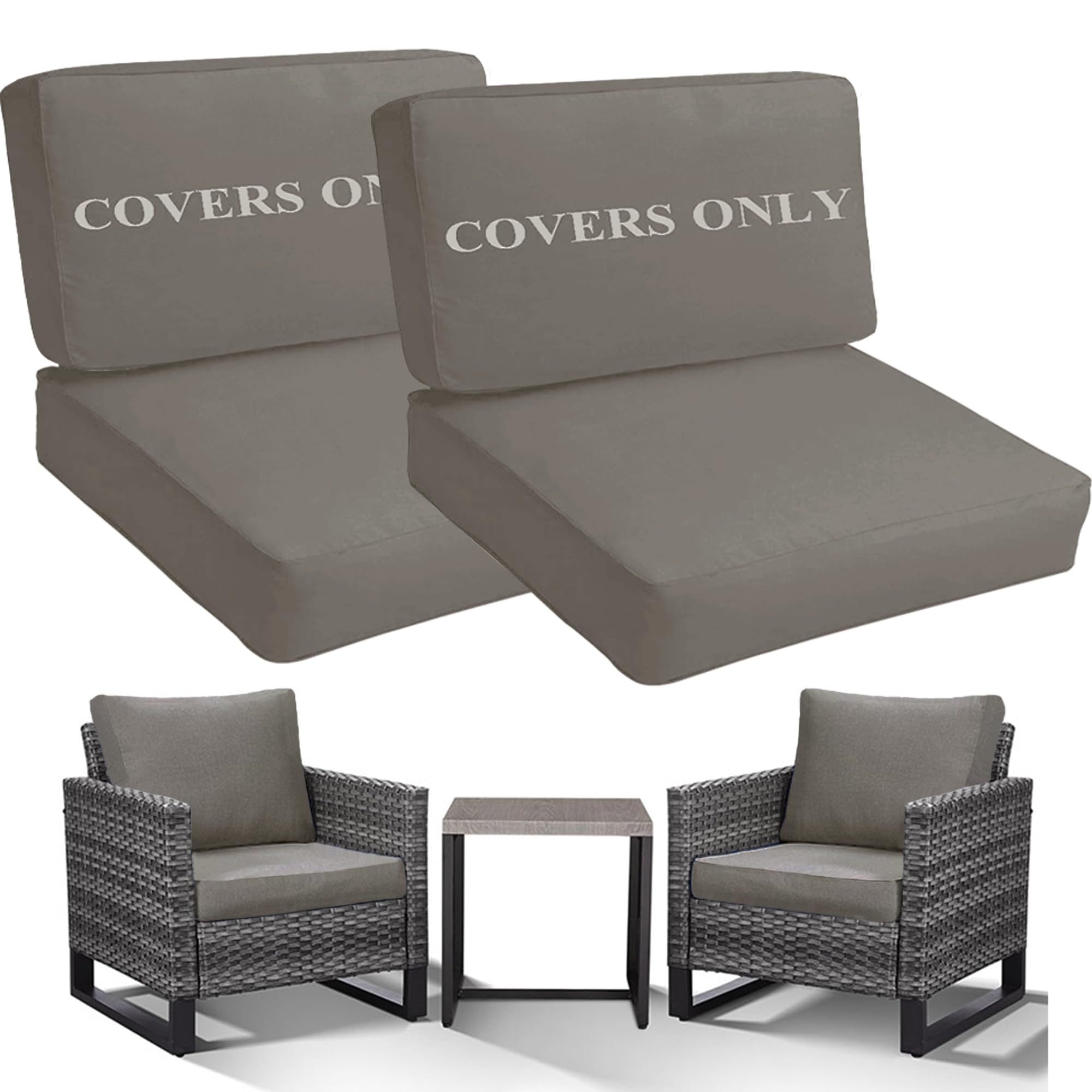 Photo 1 of Sqodok Patio Cushion Covers Replacement, Deep Seat Patio Cushions Cover Set of 4, Waterproof Seat and Back Cushions Cover for Outdoor Furniture Chair, Sofa, Couch(Grey,28"x28"x6"+28"x17"x6")