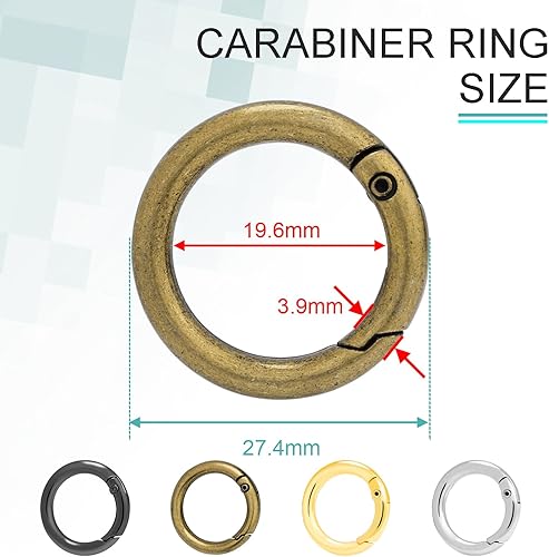 Miniatura 2 de Paquete de 12 mosquetones redondos de metal surtidos, anillos en O de resorte con gatillo de 3/4 de pulgada, ganchos de clip de resorte a presión