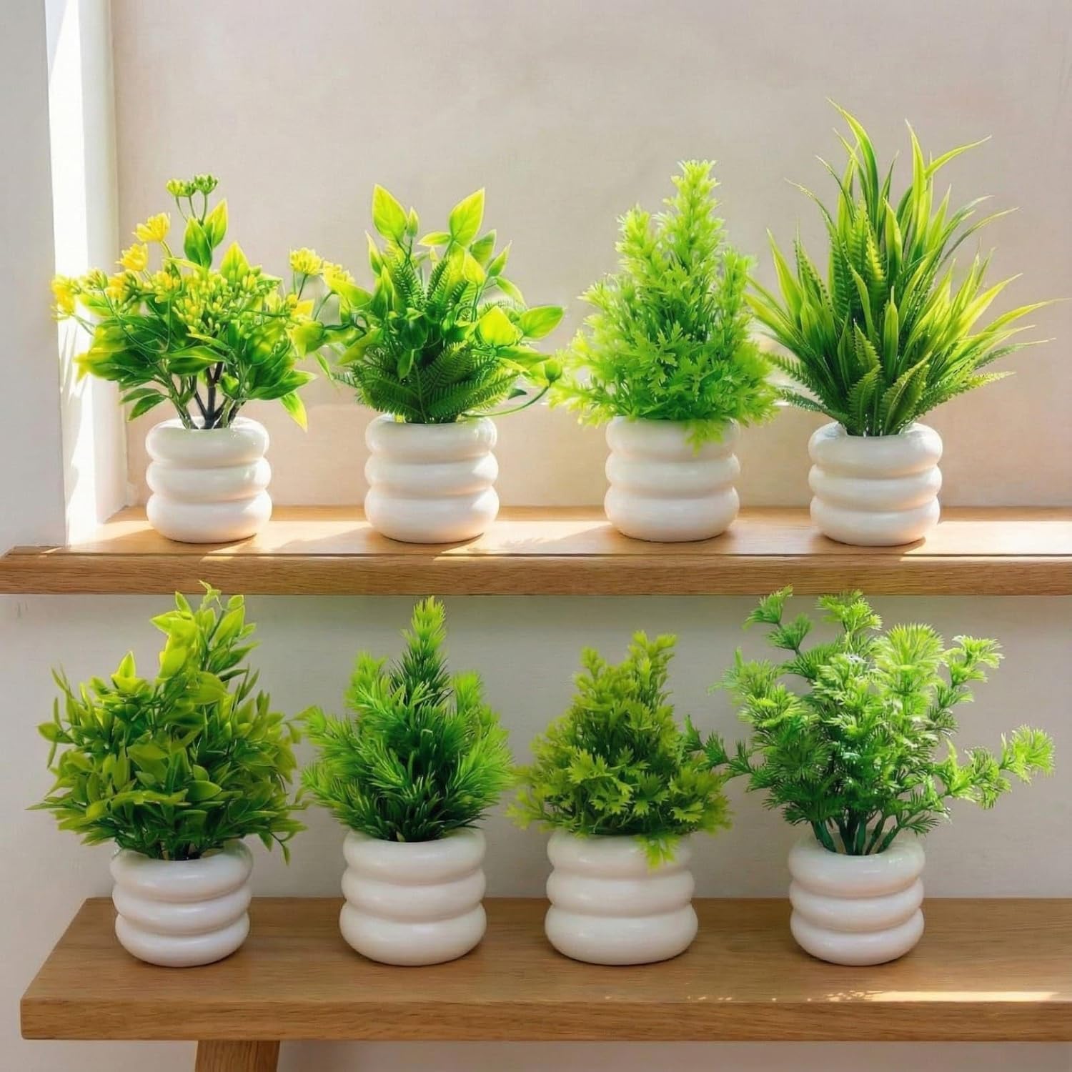 Dekorly Artificial Potted Plants, Artificial Plastic Eucalyptus Plants Small Indoor Potted Houseplants, Small Faux Plants for Home Decor Bathroom Office Farmhouse (Green-8)