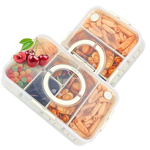 Leafpool Snack Box Container, Dishwasher Safe Fruit Snackle Containers, 2 Pack Divided Serving Tray with Lid for Veggie, Candy, Snackle Charcuterie Boxes for Kids, Adults Travel, and Picnic - 2 Pack 6 Compartment