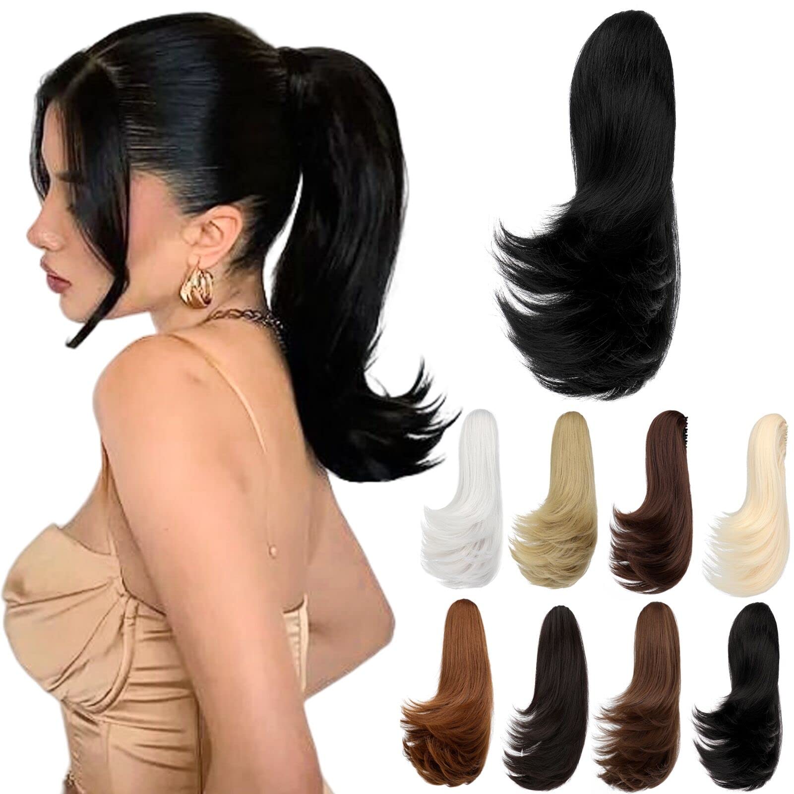 FELENDY(36cm , Dark Black) - 36cm Curly Claw Clip Ponytail Extension Instant Updo Hair piece Wavy Pony Tails Synthetic Hairpieces for Women Girls