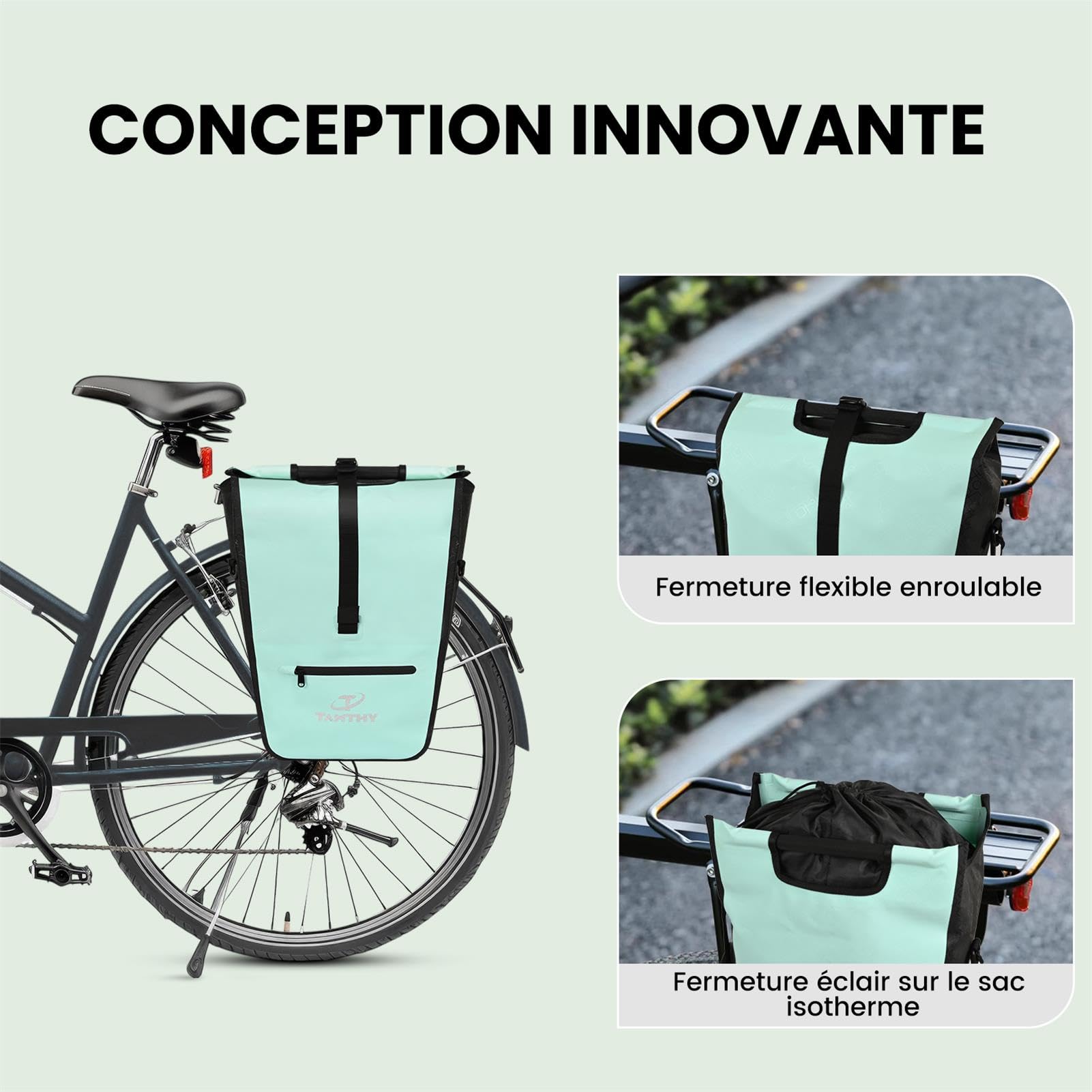 Sacoche Velo Porte Bagage Arriere avec Insert Réfrigérant Amovible, 3 in 1 Sac Velo, Sacoche à Bandoulière & Sacoches de Transport pour Shopping, VTT Outdoor, Sport (22-28 L)