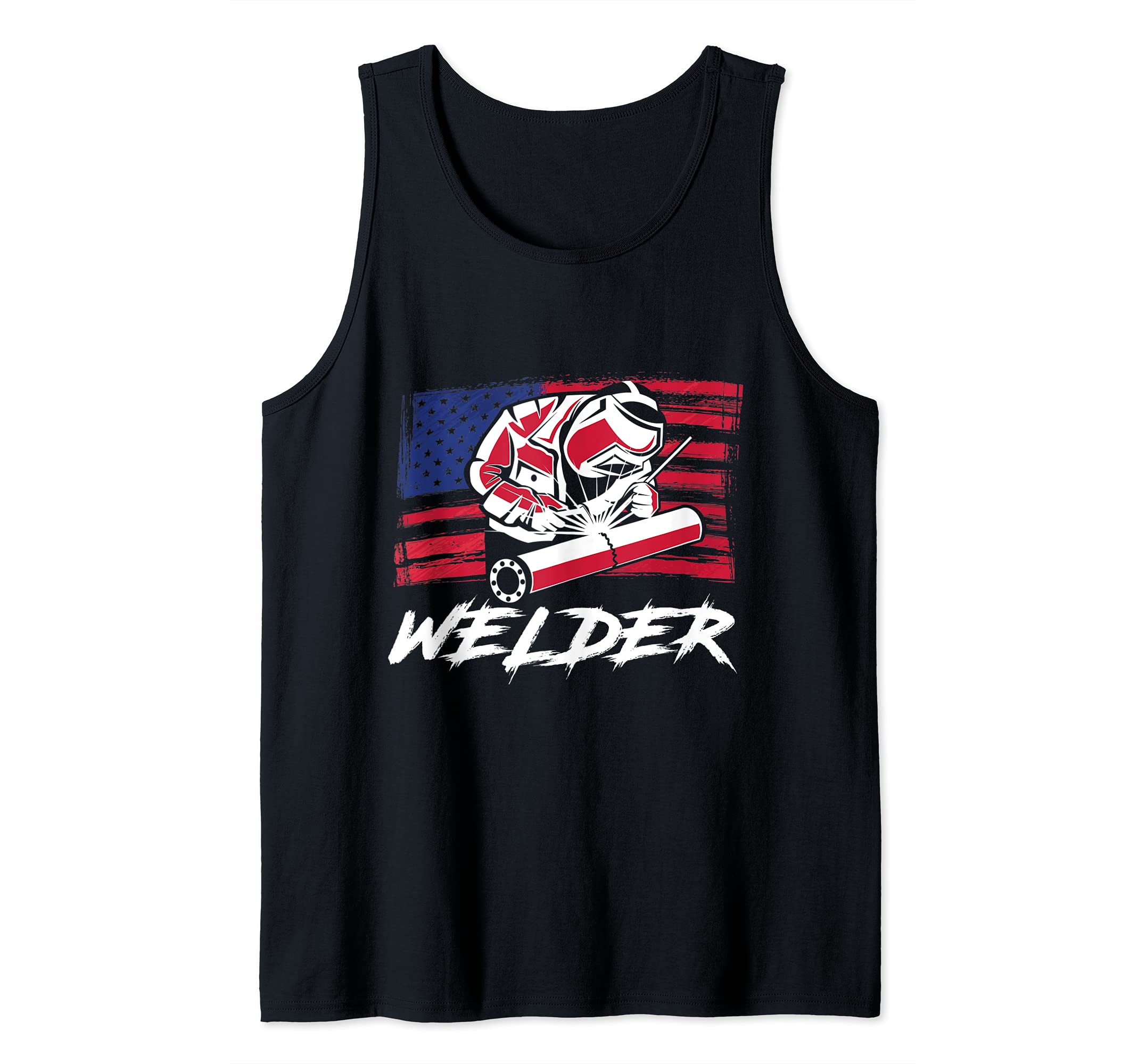 American Flag Welder Engineer Engineering Welding Tank Top, Black, S