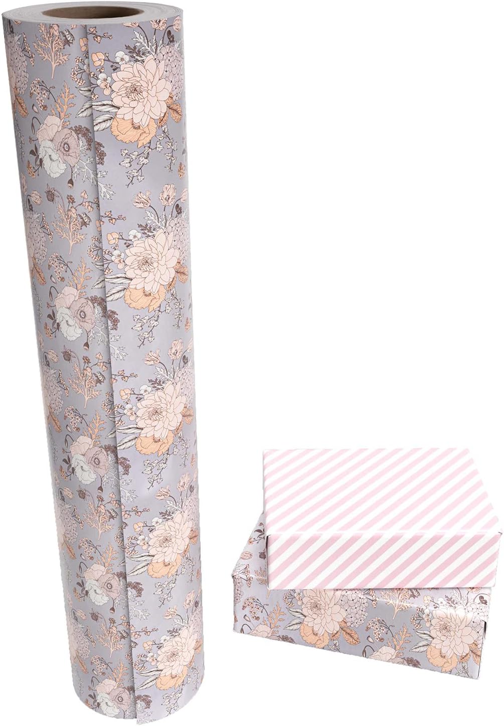 WRAPAHOLIC Jumbo Reversible Floral Wrapping Paper - 24 Inch X 100 Feet Jumbo Roll Pearlized Vintage Floral Design, Perfect for Wedding, Birthday, Mother's Day