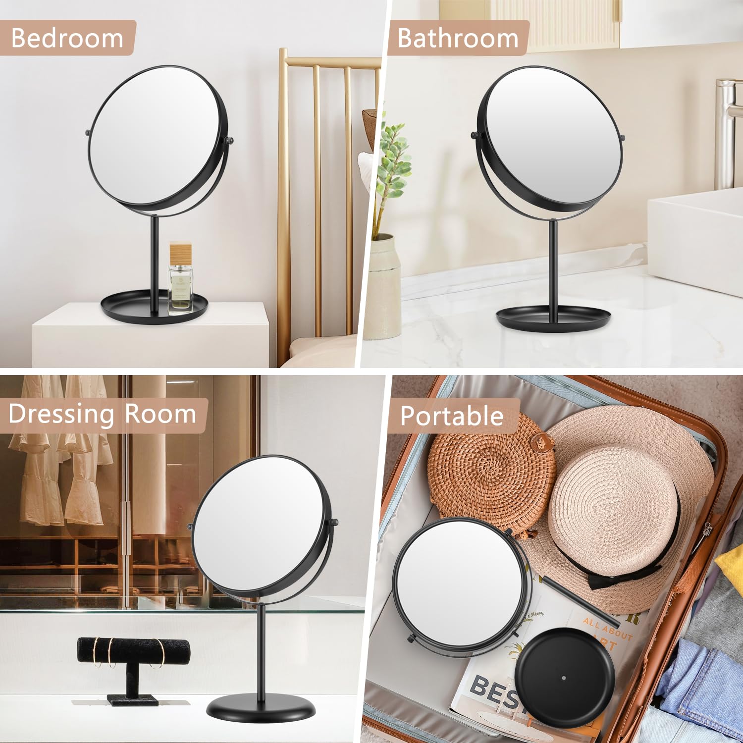 DECLUTTR 15X Magnifying Makeup Mirror, 9 Inch Tabletop Mirror on Stand, Large Double Sided Mirror for Desk,: Black