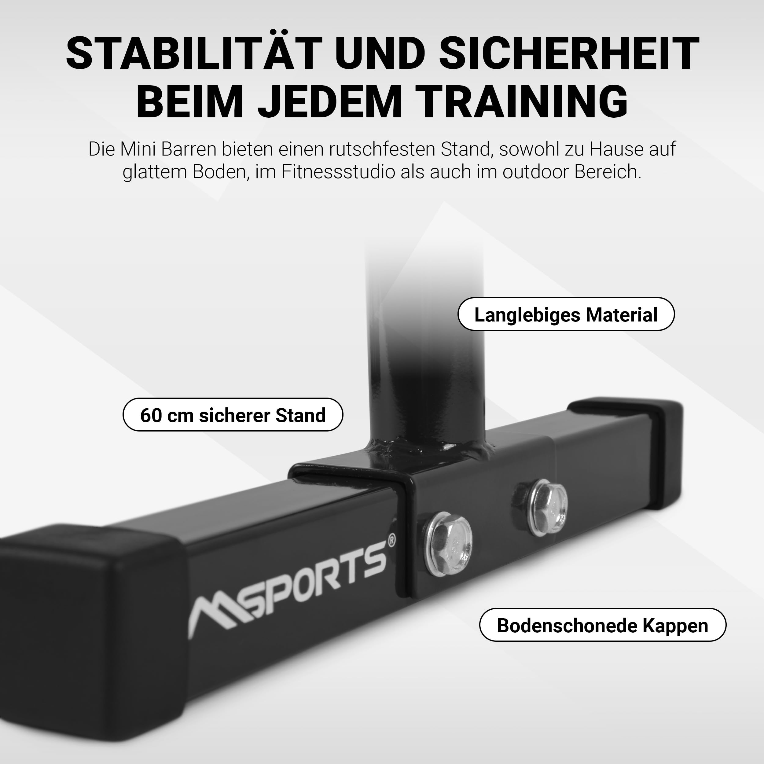 MSPORTS - Parallettes de fitness professionnels - L x l x H :60 x 35 x 29 cm - Composés de barres ou poignées de poussée - Petite taille -
