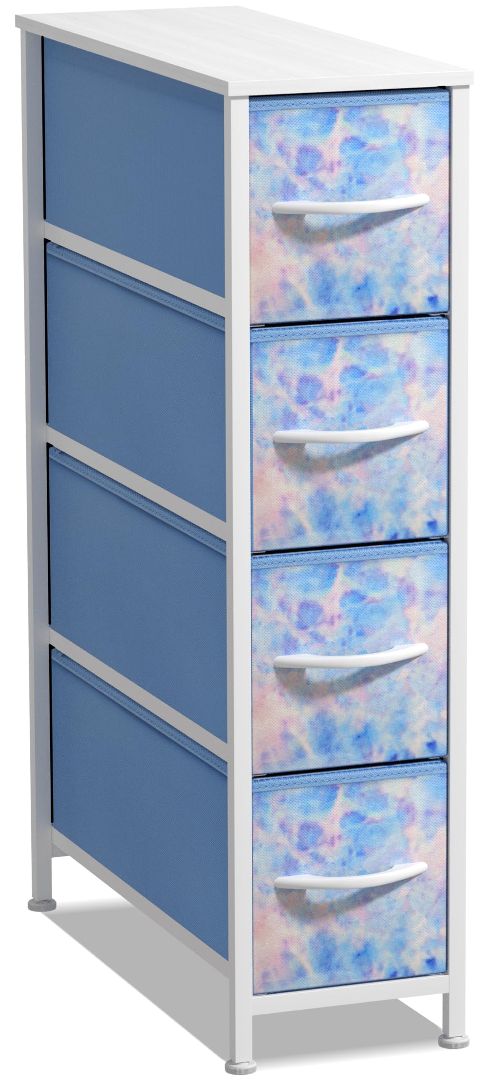 Sorbus Kids Narrow Dresser with 4 Drawers - Vertical Slim Storage Chest of Drawers with Steel Frame, Wood Top & Easy Pull Fabric Bins for Small Spaces