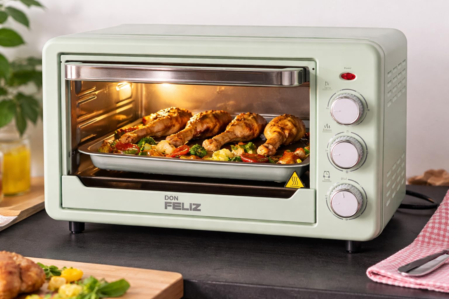 Horno Sobremesa Eléctrico, Negro, 22L, 1500W, Hasta 250°C, 3 Modos de Calor, Temporizador 60 Minutos, con Bandeja y Rejilla, Don Feliz