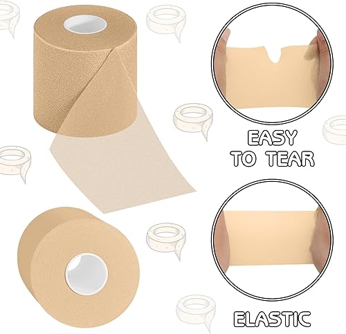 Miniatura 3 de 3 rollos de cinta deportiva preenvoltura de 2.75 pulgadas x 90 yardas de espuma deportiva para cabello, tobillo, muñecas, rodillas deportivas (beige)