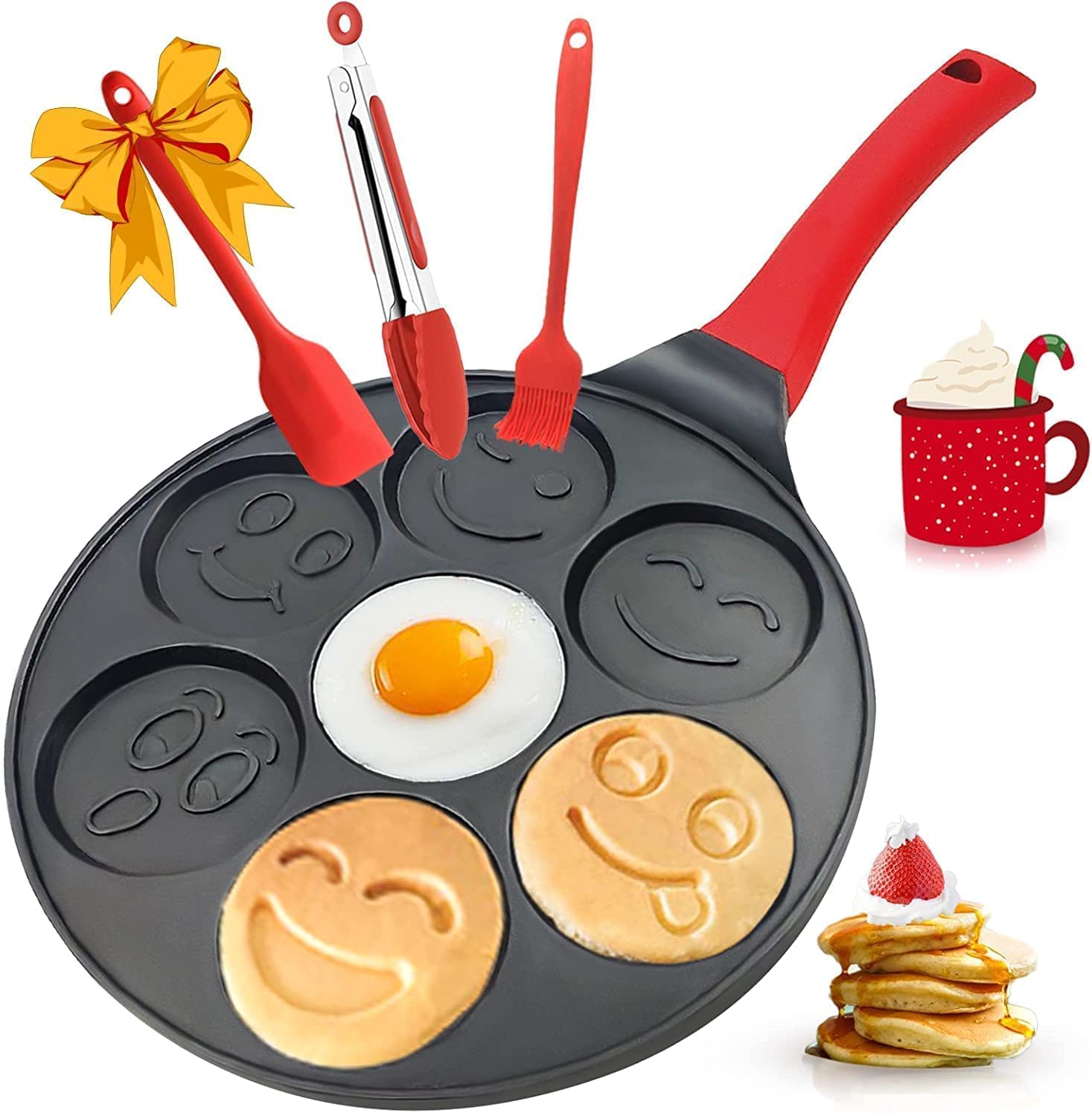 TOMVAES Pancake Maker Pancake Pan for Kids Pancake Griddle Pancake Pan Smile Cartoon Mini Cake Maker For Kids Different Cartoon Shaped Pancakes,Preheats in 2 Minutes