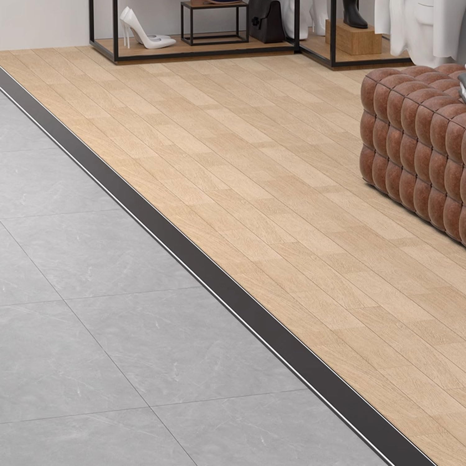 Moldura en T de aluminio de 9 pies para suelos de baldosas de madera y hormigón, tira de transición rosa de 40 mm, solución versátil para bordes de suelo