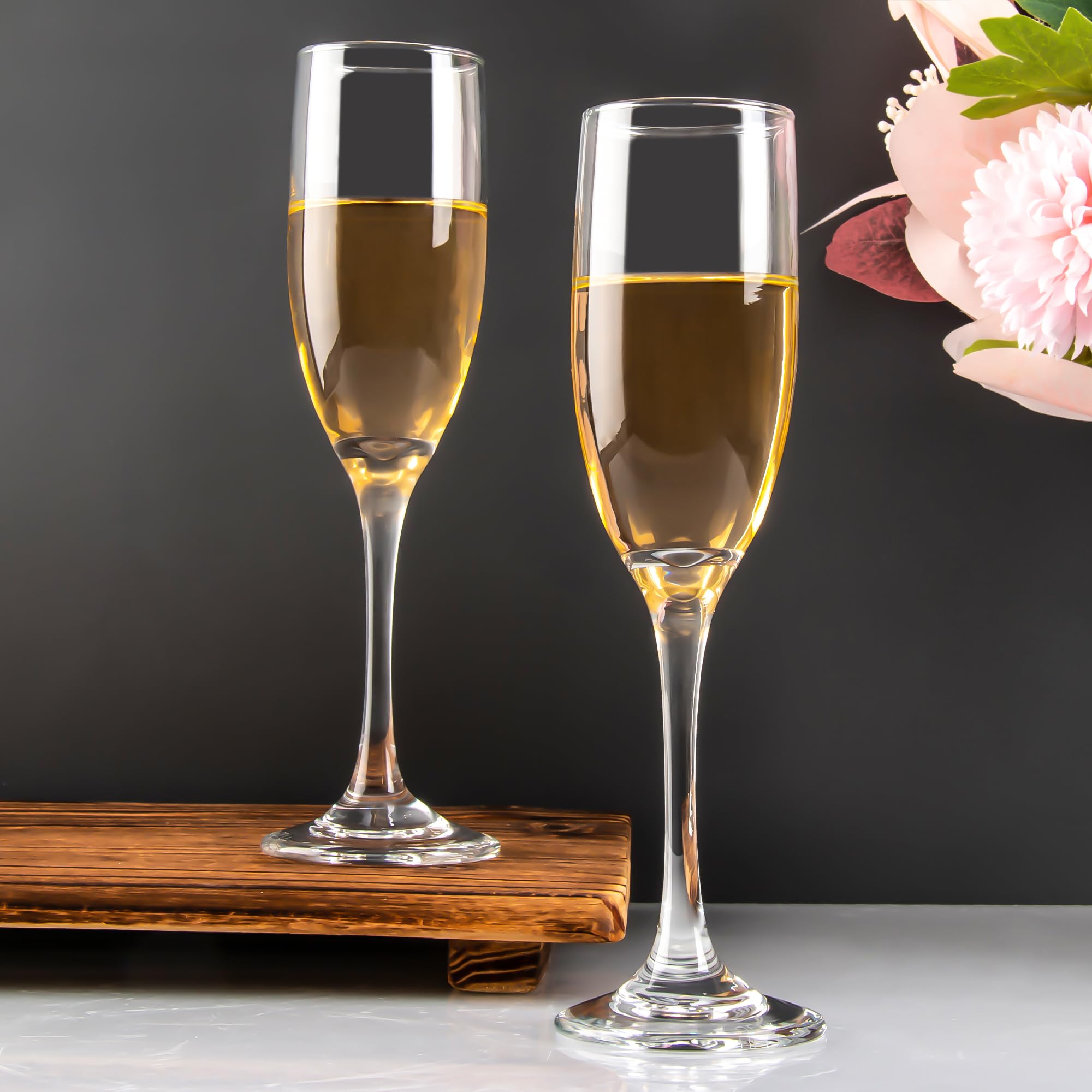Lot de 6 flûtes à champagne classiques de 177 ml, flûtes à champagne à pied, verres à vin pétillant pour fête, mariage et maison, transparent