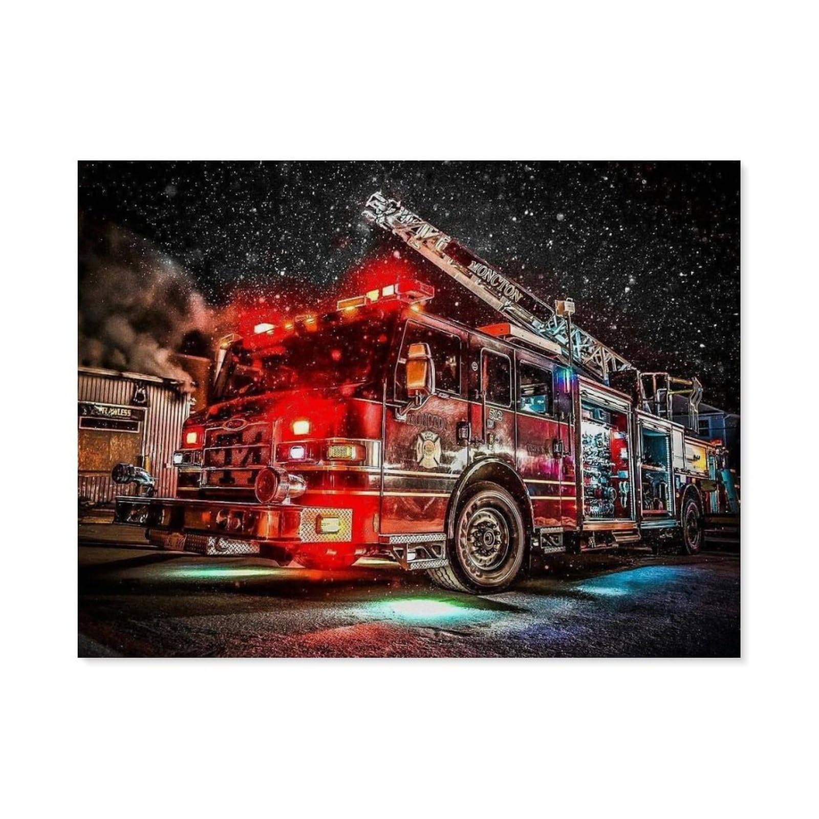 Paint by Numbers for Adults，Fire Department，DIY Paint by Numbers Kits for Adults Kids on Canvas with Brushes and Acrylic Pigment Oil Painting Kits Home Decor Gift(40x50cm) 15.7x19.6 inches-E37