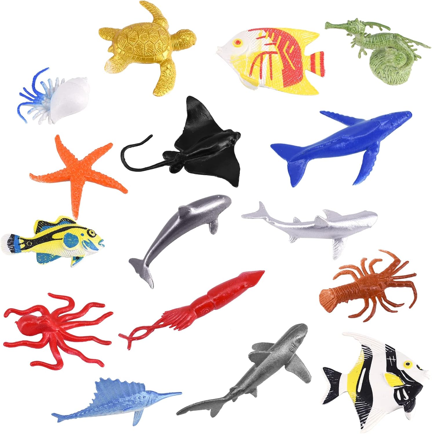 16 Pcs Mini Sea Animal Figures, Realistic Plastic Sea Creatures Toys