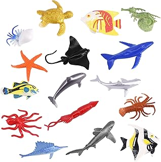 16 Pcs Mini Sea Animal Figures, Realistic Plastic Sea Creatures Toys Sea Life Figures Under The Sea Animals Toys Ocean Animals Figures Wild Animal Bath Toys Kids Animal Toys Learning for Children