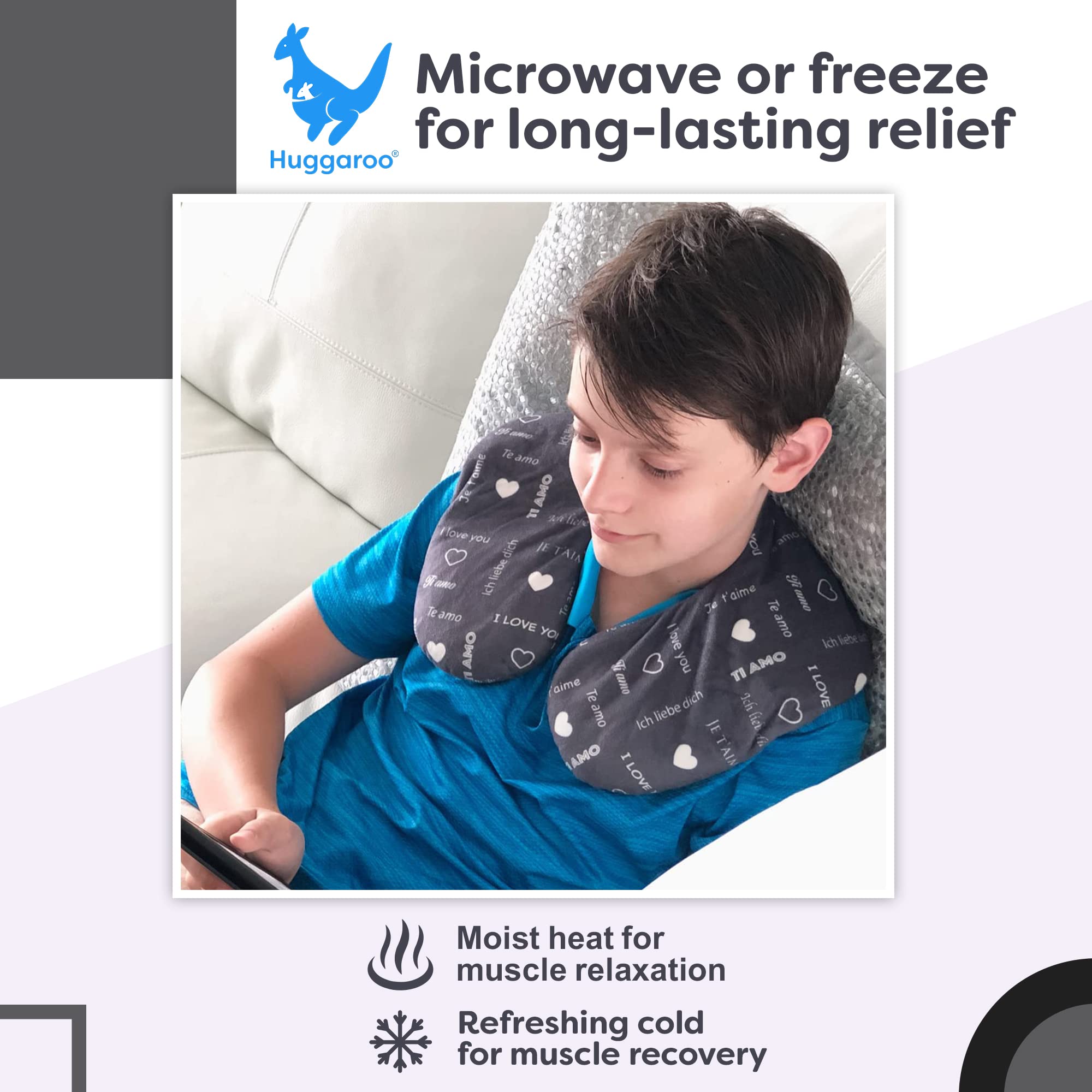 Huggaroo Cozy Neck Wrap Microwavable Heating Pad for Neck – Cordless Warm Compress for Muscle Tension Relief and Relaxation – Stocking Stuffer