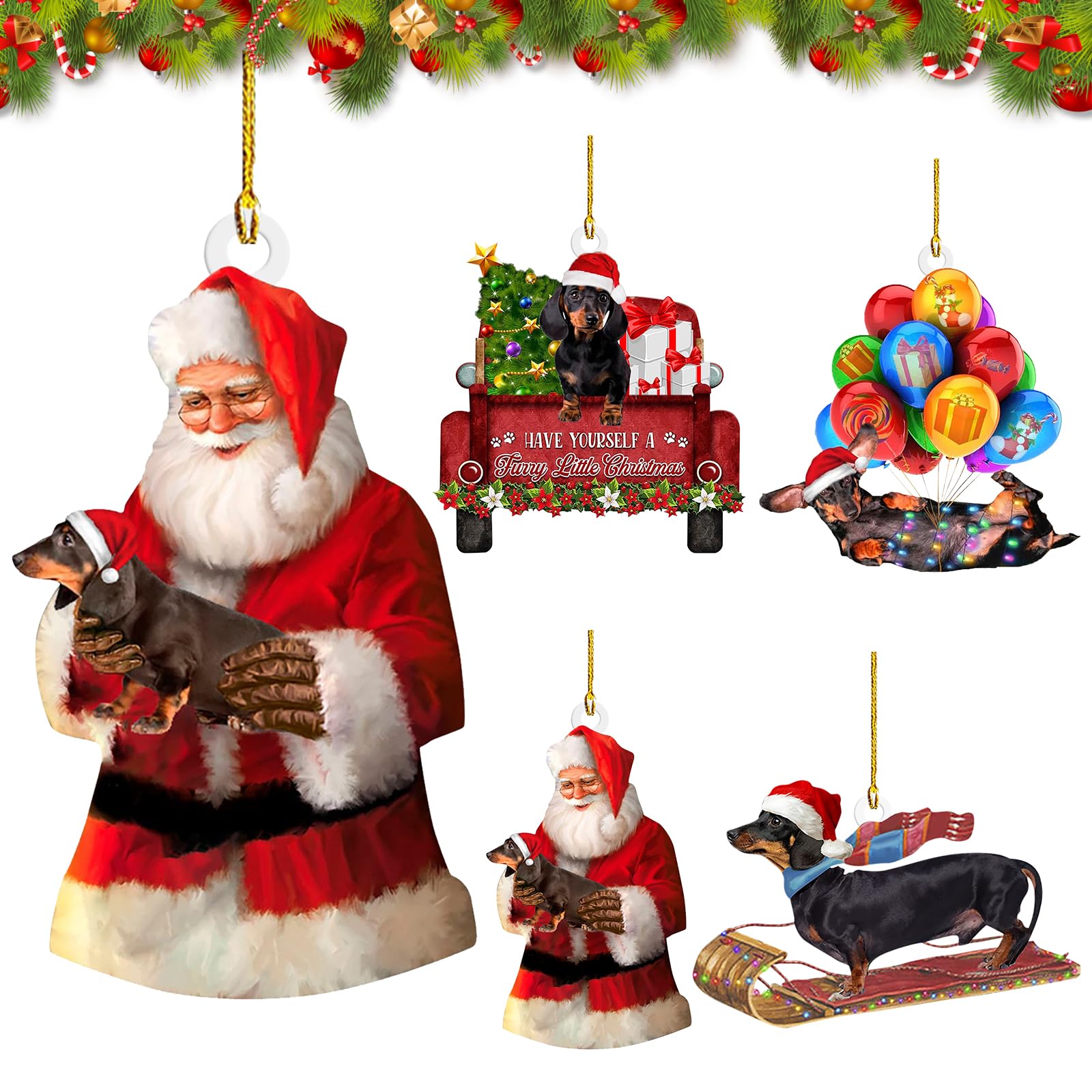 Adornos para árbol de Navidad, 4 unidades, decoración navideña personalizada, decoración de Navidad, decoración de perro salchicha, decoración de Navidad, decoración divertida, mochila colgante para
