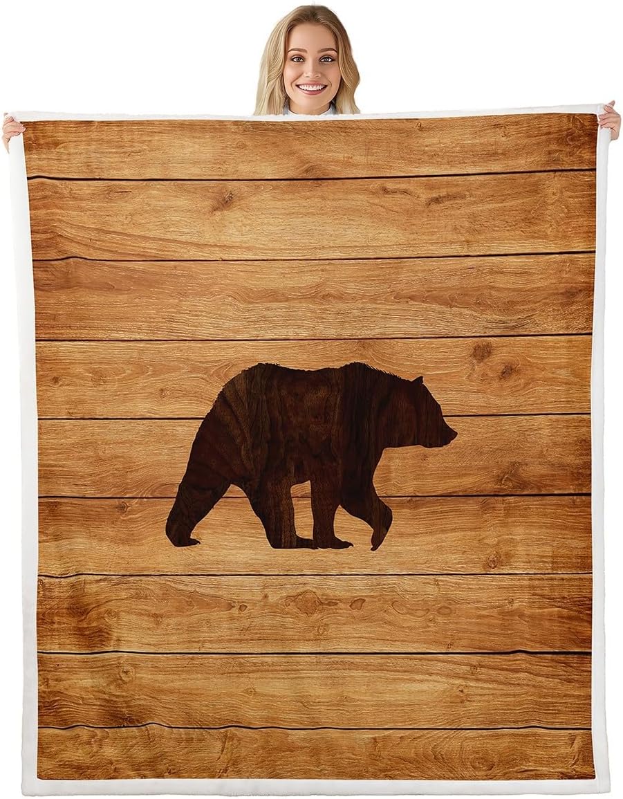 Brown Bear Throw Blanket 40x50 Sketch Bird Wild Animal Mountain Decor Fleece Blanket for Kids Teens Adults Rustic Jungle Lodge Cabin Style Plush Blanket for Couch Chairs Office