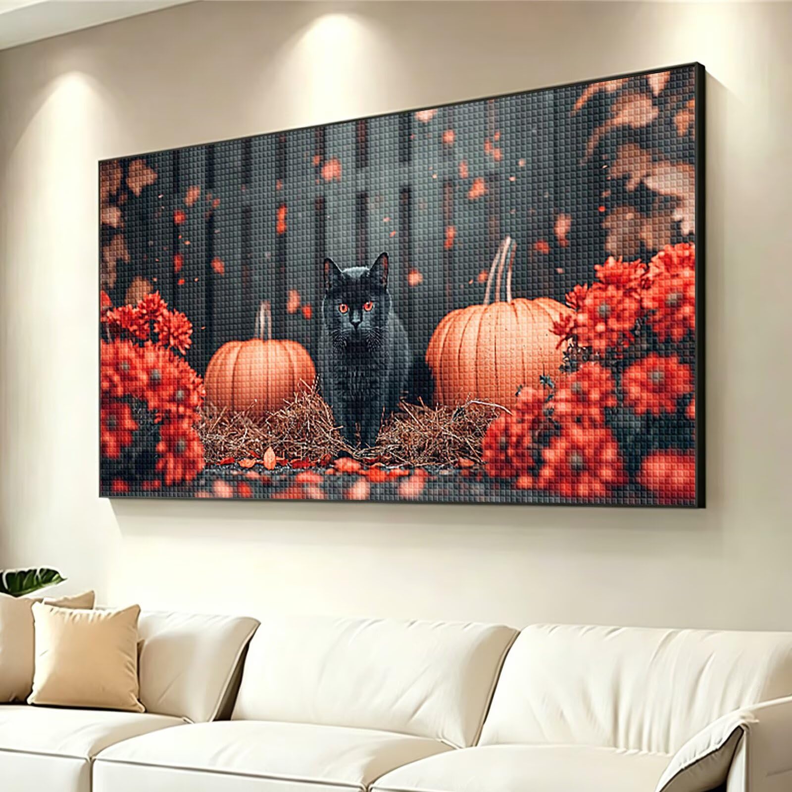 Diamond Painting Grande 160x80cm Calabaza Diamond Painting Adultos, DIY Gato Pintura de Diamante Manualidades Adultos, 5D Cuadrado Rhinestone Bordado Punto de Cruz para Home Decoration Regalo 0J-803