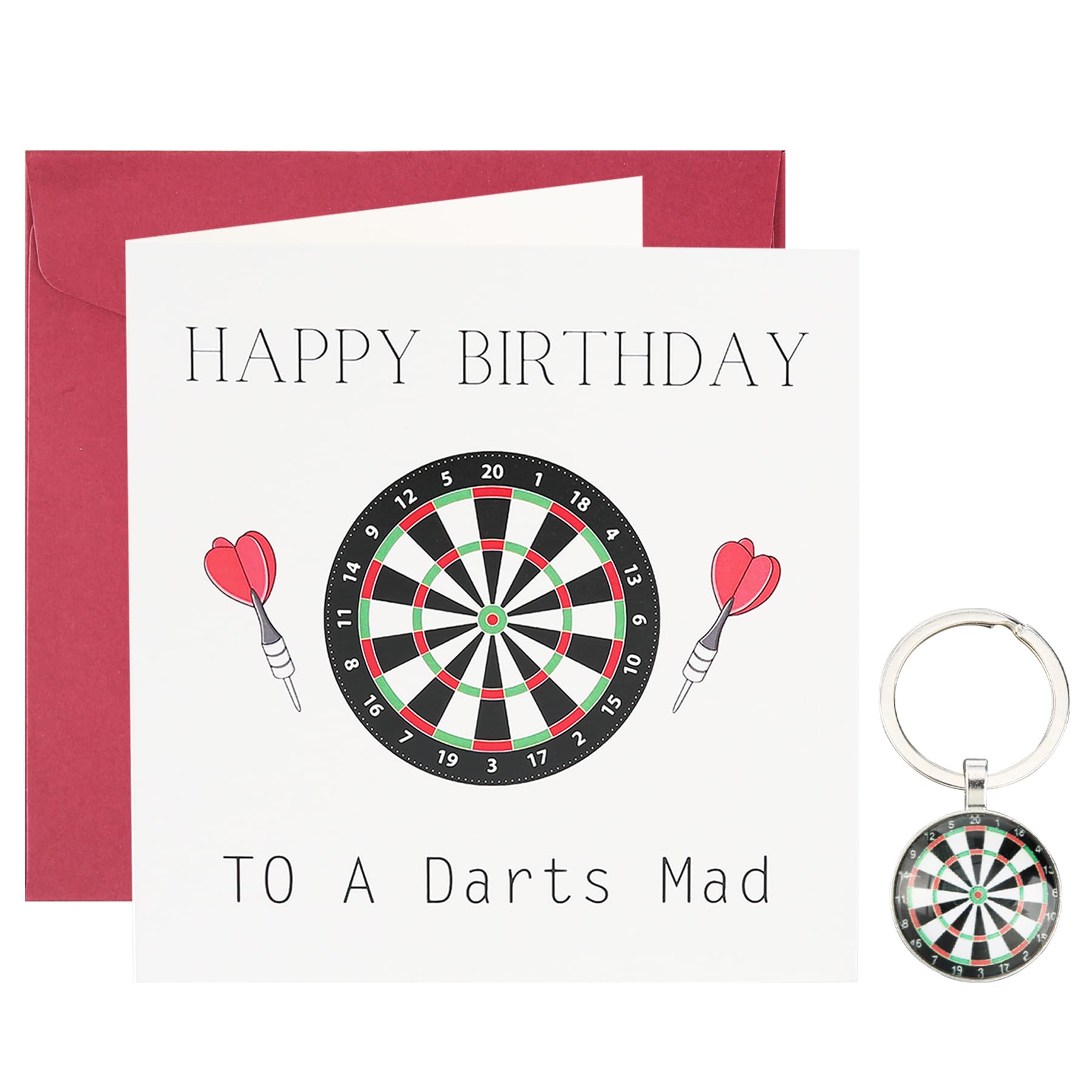 Wasise Darts Birthday Card - Darts Gifts, Bullseye Dart Birthday Card with Keychain, Dart Presents for Men Players Fans, Sports Bday Greeting Card for Dad Mom Son Daughter, Blank Inside Envelope