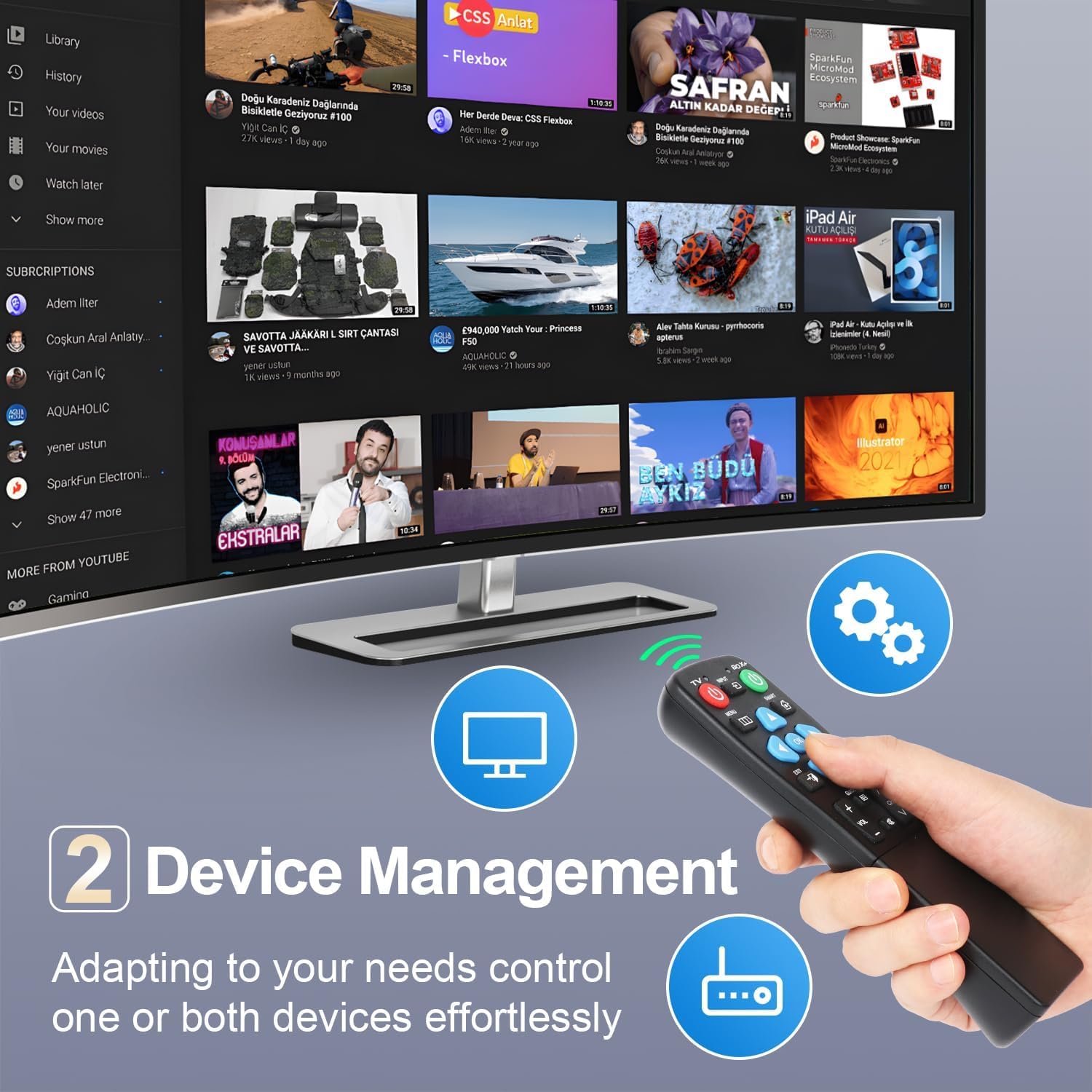 XGBFH Télécommande universelle à gros boutons pour personnes âgées, 2 appareils de contrôle – Fonctions d'apprentissage, utilisation pour TV, boîte de streaming, récepteur audio, lecteur DVD/VCR/SAT