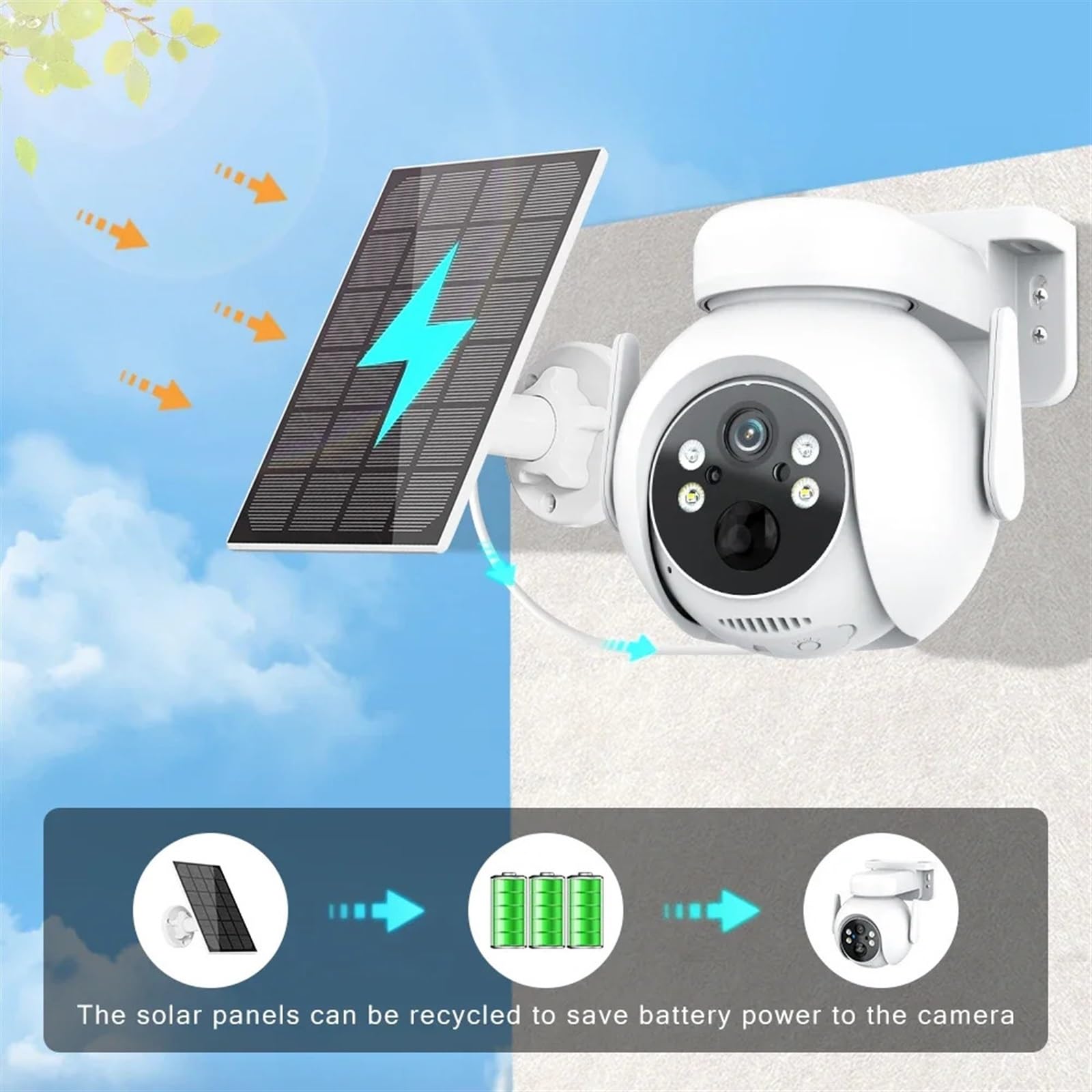 Caméra de sécurité, Caméra Solaire accès à Distance détection AI 4MP 4X Zoom numérique Surveillance IP PIR Audio réduction du Bruit Alarme poussée extérieure(Black and 128G Card)