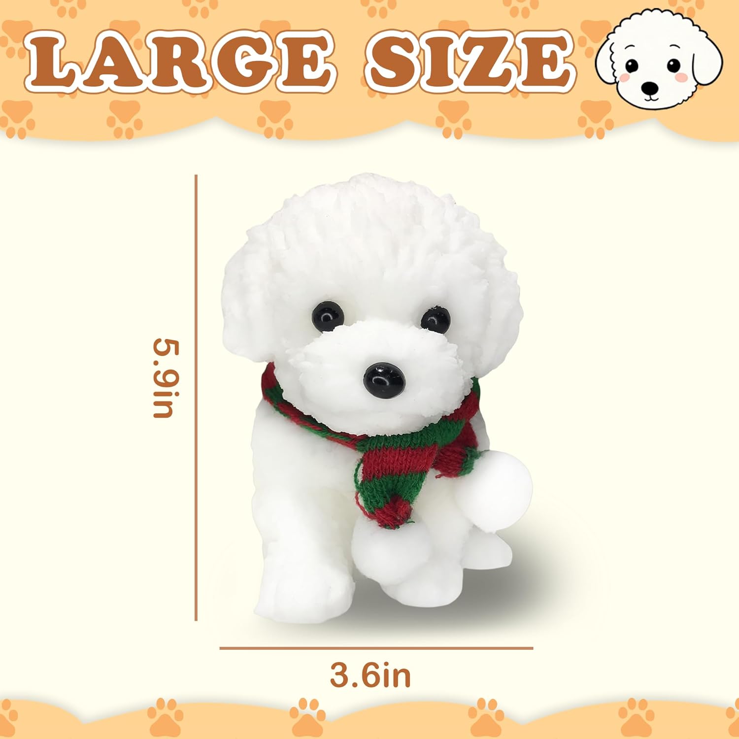 Big Taba Squishy Dog, Handmade Squishy Dog Stress Relief Toy, Sensory Fidget Toys for Kids & Adults, Cute & Soft Teddy Dog Design, Squeeze Toys Gift for Relaxation and Fun (White Teddy Dog)