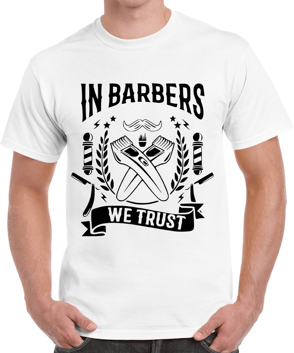 CaseriaMen's Round Neck Cotton Half Sleeved T-Shirt with Printed Graphics - Barbers We Trust