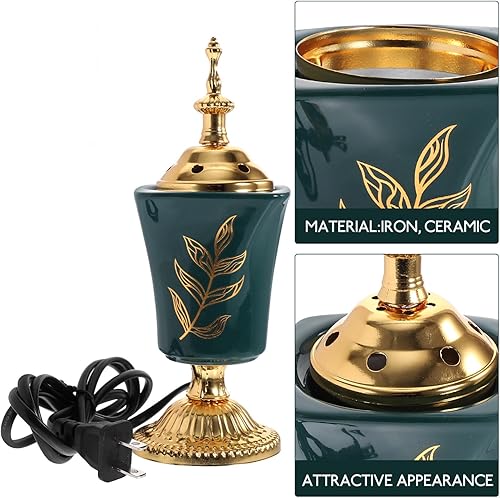Miniatura 7 de VOSAREA Decoración para el hogar Quemador de incienso eléctrico estilo árabe incensario eléctrico de mesa Incensario decorativo de mesa Soporte de