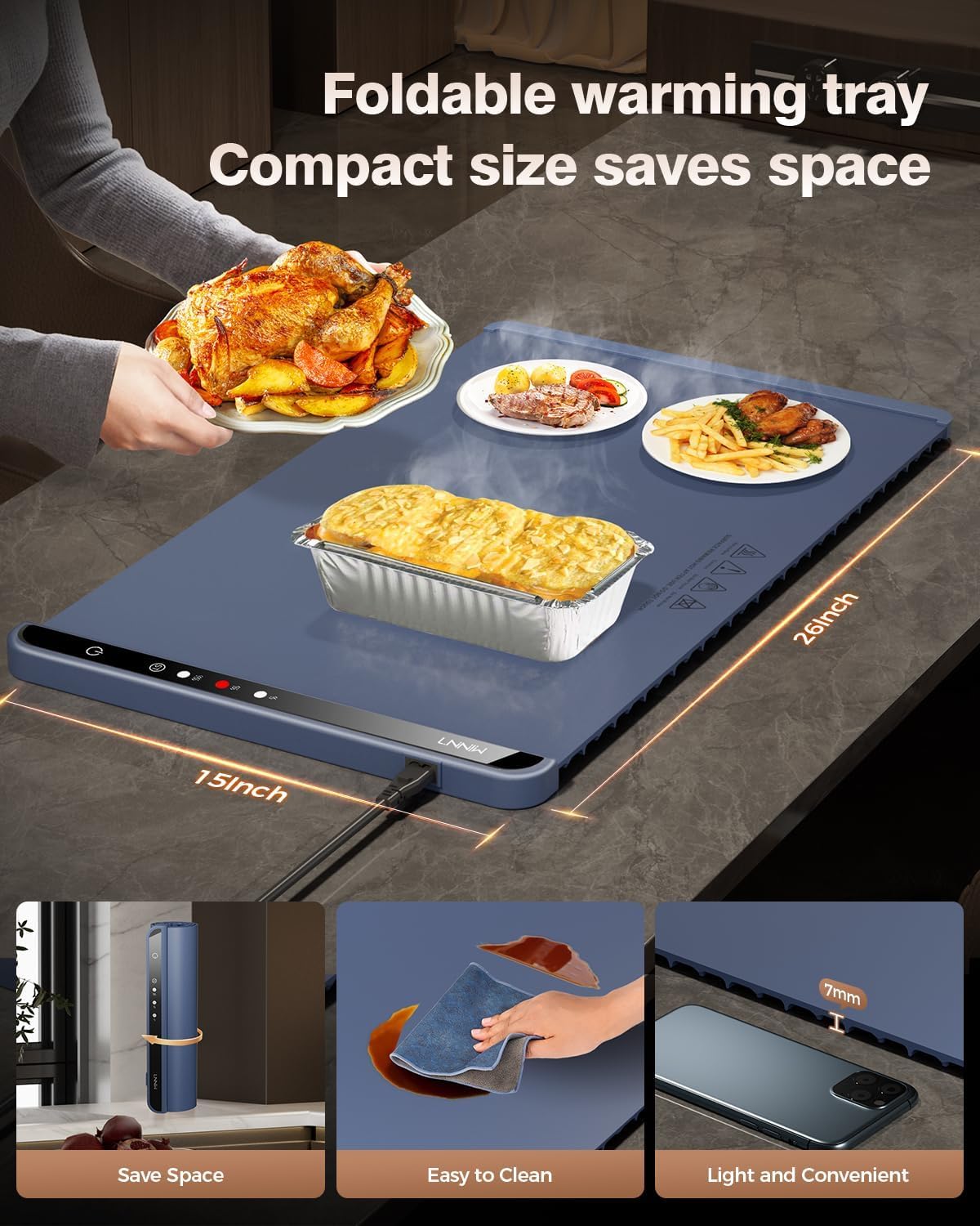 Food Warming Mat,Warming Mat for Food,Electric Warming Tray for Gatherings, Parties and Everyday Use,Heating Fastly in 10s,Portable Design,Timed Function for Your Family. - Image 3