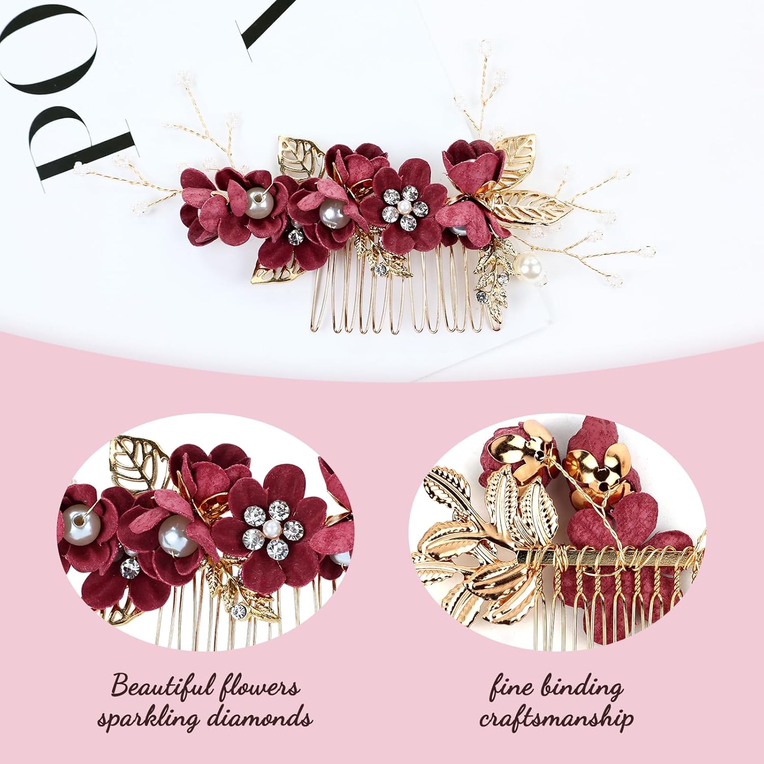 inSowni 20 Pack Classic White Dusty Pink Blue Flower Bridal Wedding Hair Side Combs+U-shaped Flower Hair Pins+Twist Spiral Pearl Hair Pins Pieces Headpieces Accessories for Brides Bridesmaids Women - Image 6