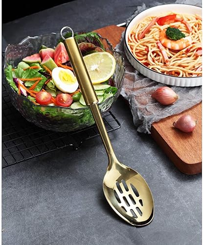 Miniatura 3 de Berglander Cuchara ranurada, cuchara de cocina ranurada de acero inoxidable con chapado en titanio, cuchara de servir ranurada dorada, cuchara de