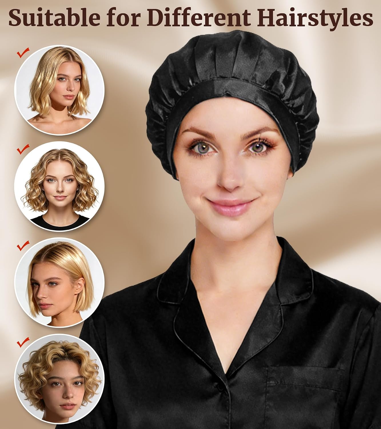 100% Mulberry Silk Bonnet, Adjustable Night Sleep Cap and Hair Wrap, Breathable Head Cover for Bedtime Hair Care