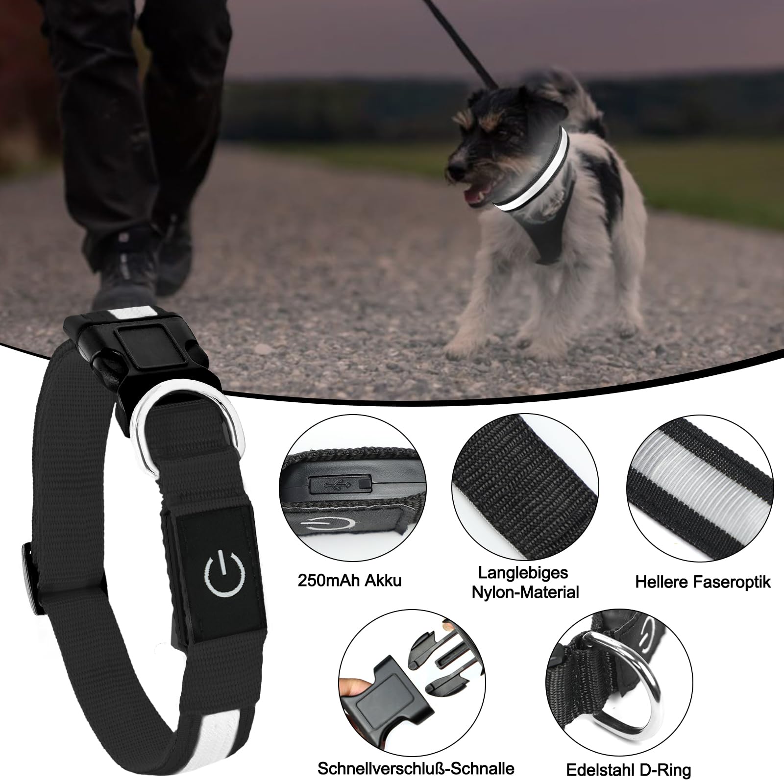 Nepfaivy Collare Luminoso per Cani Ricaricabile - Collare per Cani a Led con Lunghezza Regolabile, 7 Colori Cambiabili per la Sicurezza Notturna