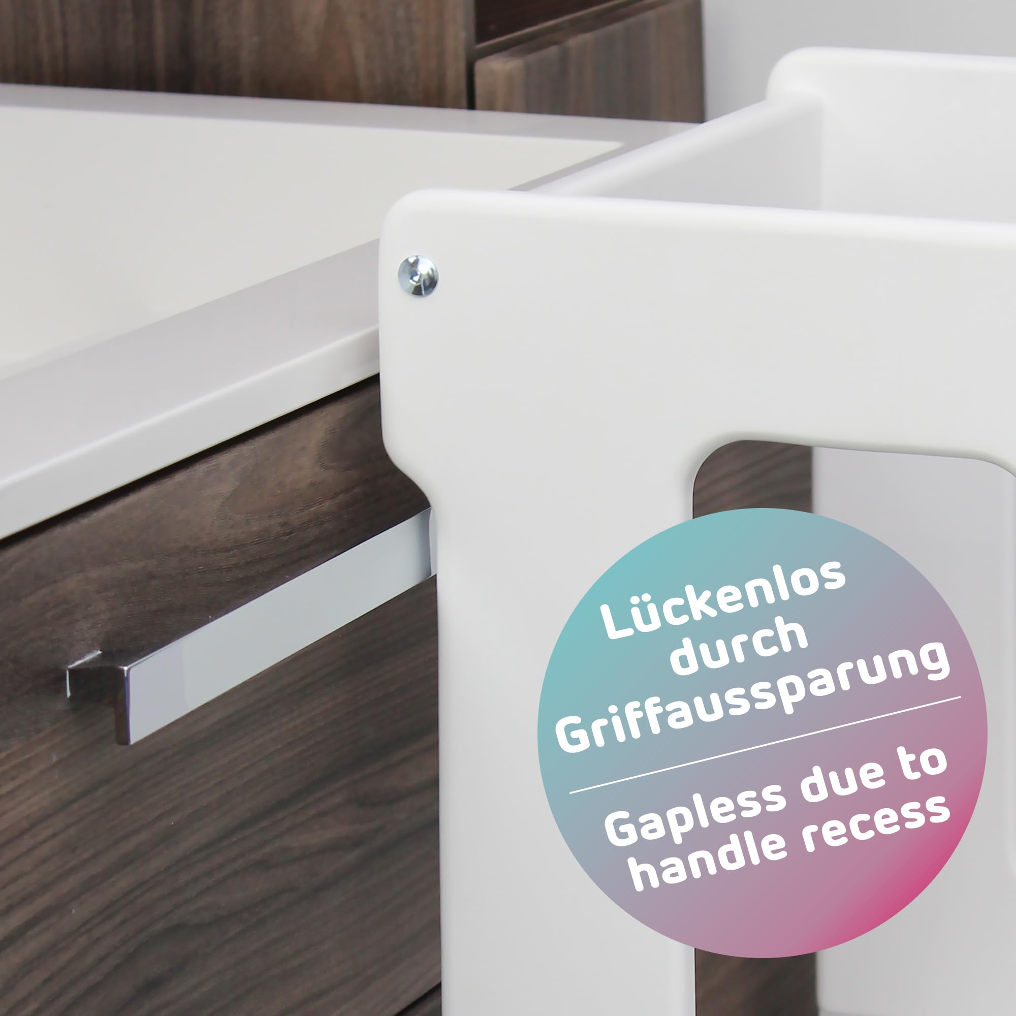 babybay Lernturm Littlefoot, maximale Kippsicherheit durch massives Buchenholz, Förderung der Motorik, dreifach höhenverstellbar, ergonomischer Einstieg, Aussparung für Küchengriffe, grau lackiert