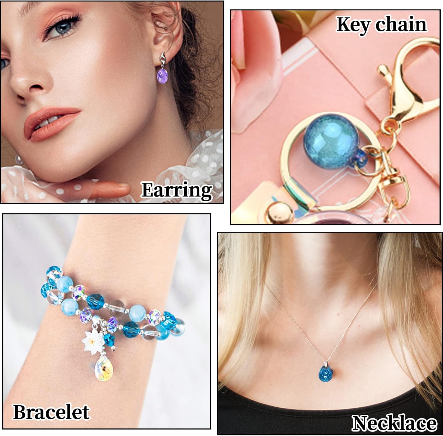 Suhome Resin Bead Molds for Jewelry 12 PCS Resin Molds Silicone with Hole Cabochon Gem Jewelry Making Epoxy Resin Molds for Earrings, Pendants,Bracelets and Necklaces