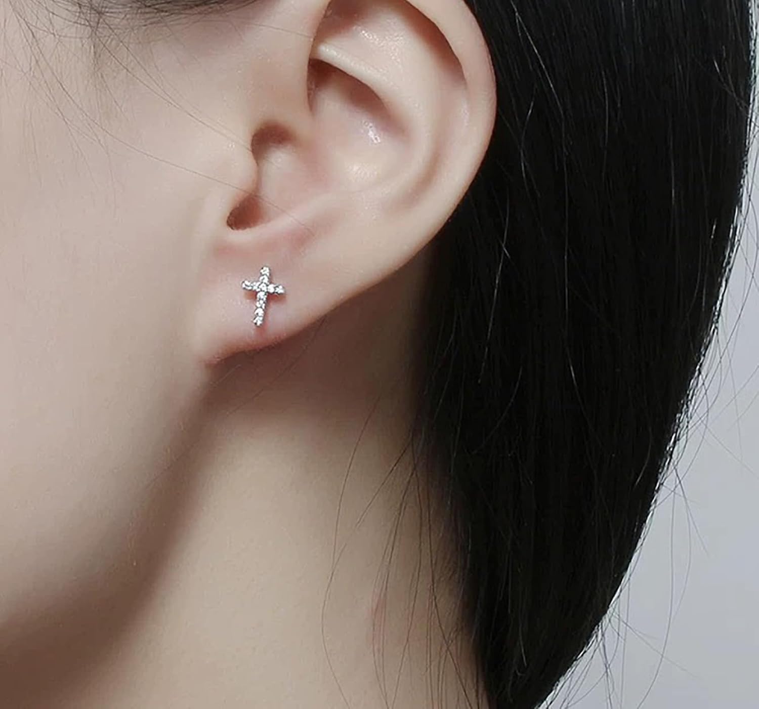 Tiny Mini Cross Earrings, 14K White Gold Plated Small Cubic Zirconia Earrings Studs for Women Dainty Simple Jewelry Silver - Image 4