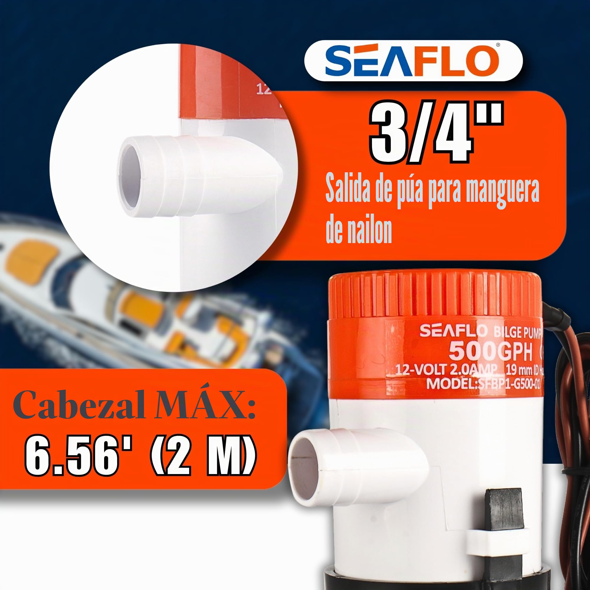 Seaflo Bomba de sentina de 12 V 500 GPH Seaflo