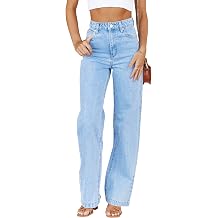 PLNOTME Womens High Waisted Jeans Boyfriend Baggy Straight Leg Casual Denim Pants