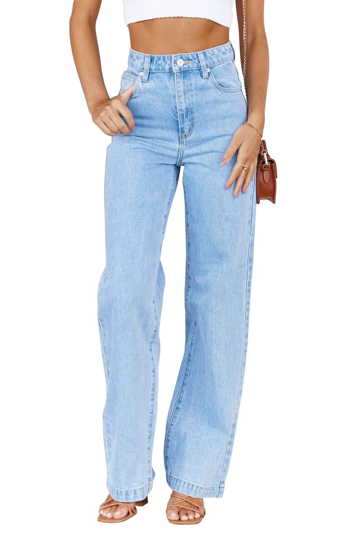 PLNOTME Women's High Waisted Jeans Boyfriend Baggy Straight Leg Casual Denim Pants Jeans