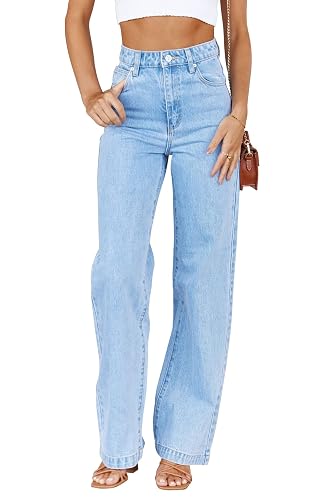 PLNOTME Women's High Waisted Jeans Boyfriend Baggy Straight Leg Casual
