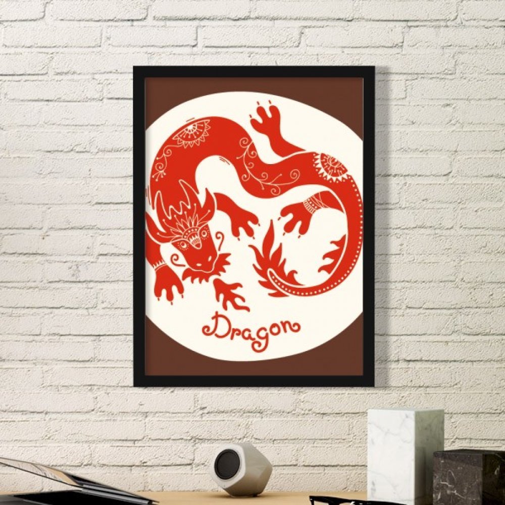 Année de dragon cadre photo en bois art rouge pour bureau moderne