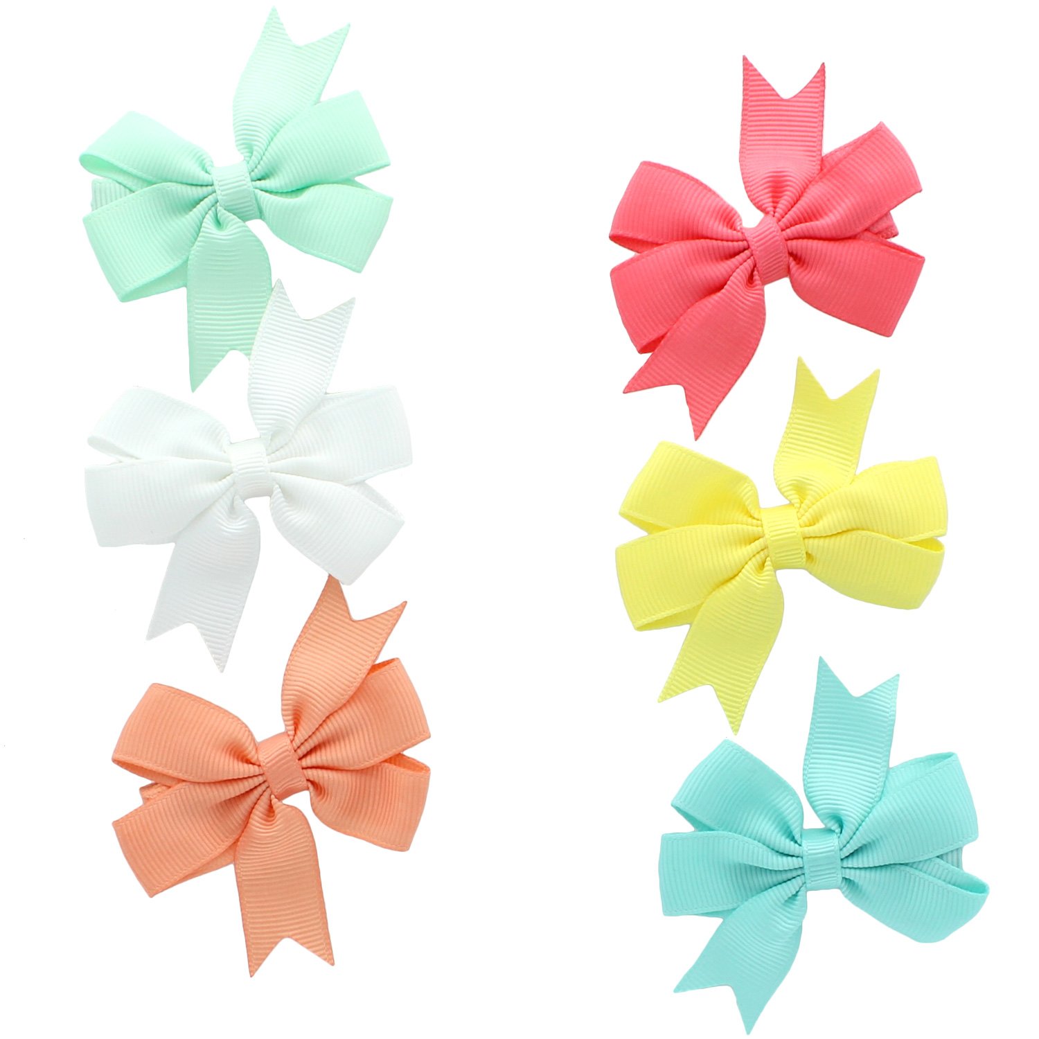 My LelloSmall 2.5" Girls Hair-Bow Boutique Pinwheel Mixed Variety 6 Pack Seafoam/White/Peach/Coral Rose/Lemon Yellow/Aqua