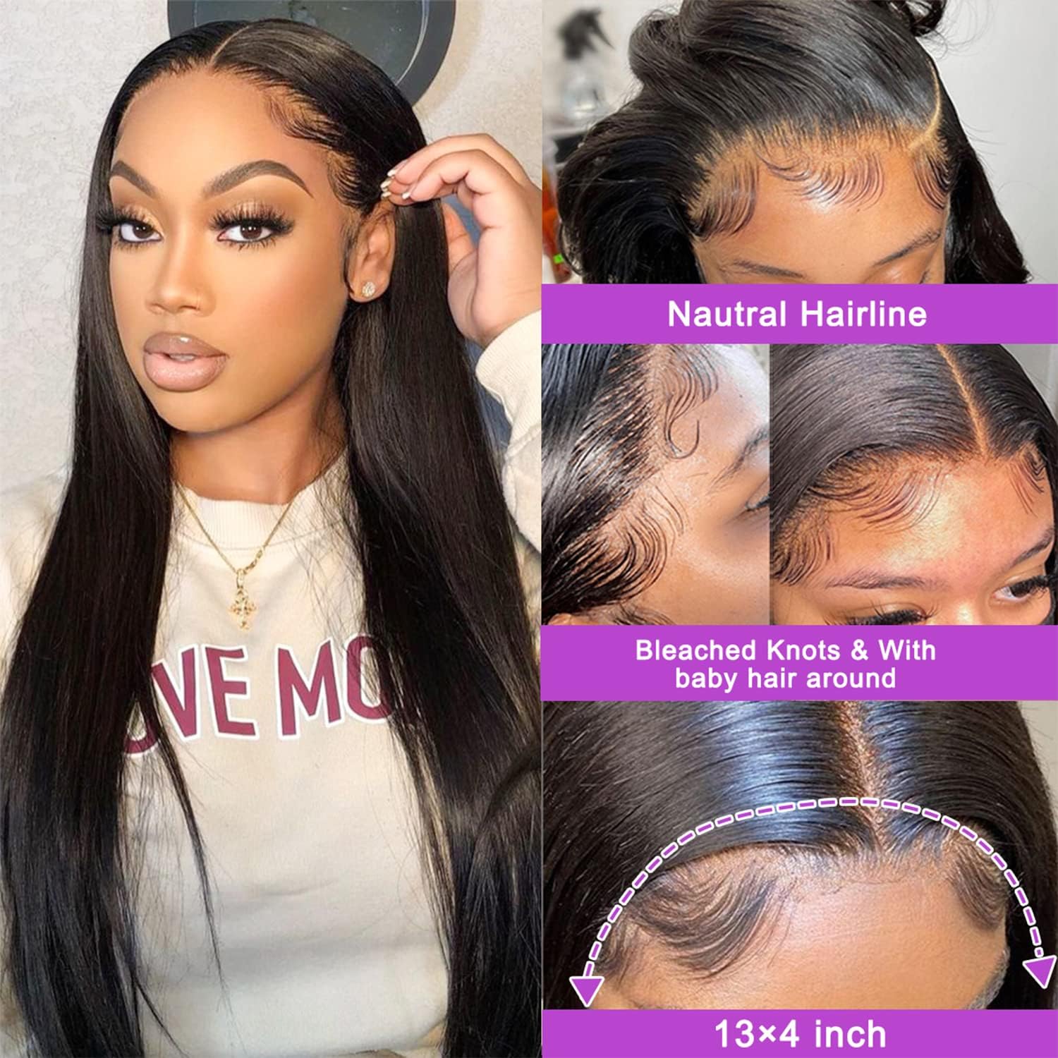 NVL Lace Front Wigs Human Pre Plucked with Baby Hair 200 Density 13x4 HD Transparent Straight Lace Front Wigs for Women Human Hair Glueless (natural color, 22 Inch) - Image 5