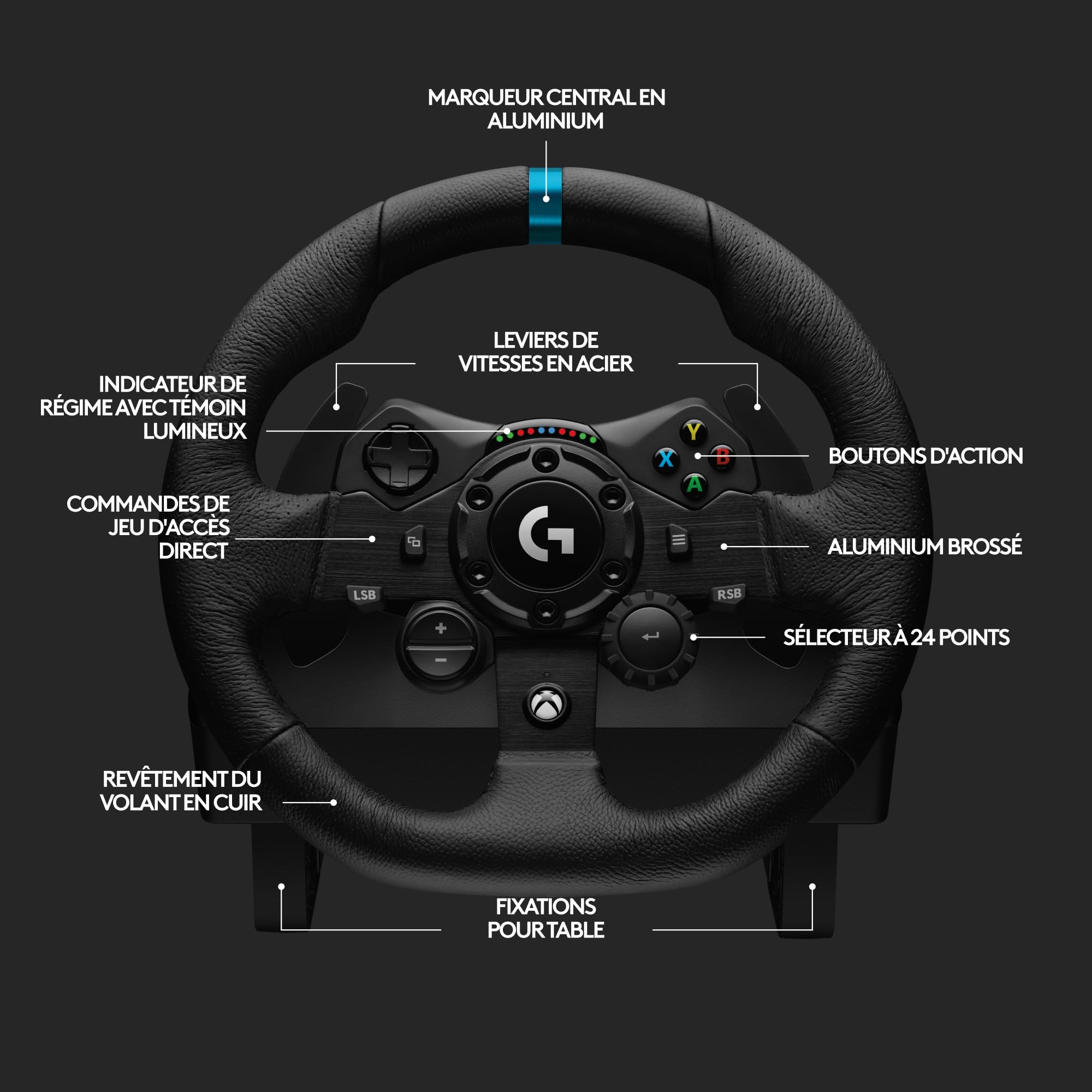 Logitech G G923 volant de course et pédales, TRUEFORCE jusqu'à 1000 Hz, commande de démarrage à double embrayage, housse de volant véritable, Xbox Series XS/Xbox One/PC - Noir