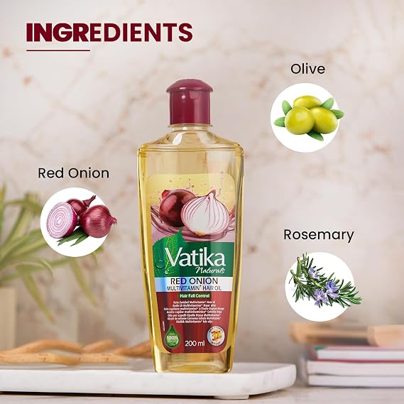 Vatika Naturals Red Onion Hair Oil 200ml | For Anti Hair Fall | Enriched with the Goodness of Rosemary and Olive Oil I 100% Natural Oil Extract | Strengthening Hair From Root To Tip