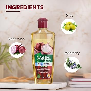 Vatika Naturals Red Onion Hair Oil 200ml | For Anti Hair Fall | Enriched with the Goodness of Rosemary and Olive Oil I 100% Natural Oil Extract | Strengthening Hair From Root To Tip